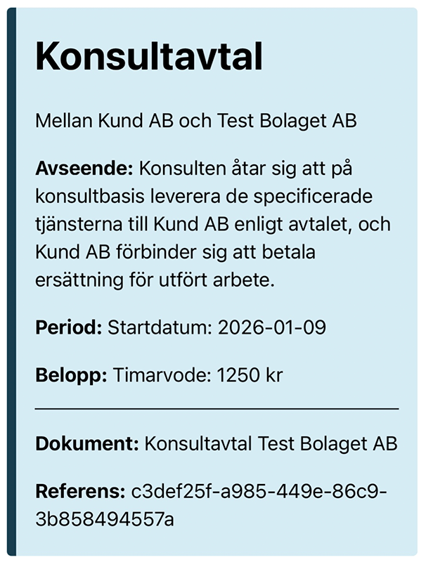 BankID signing view with AI-generated document summary