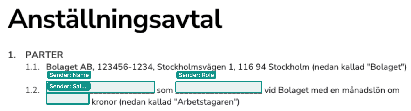 Signeum-mall med automatiskt placerade fält